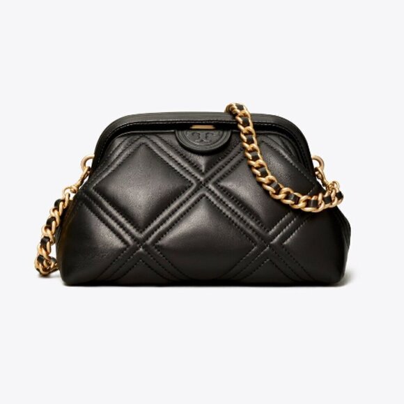 NWT! Tory Burch Fleming Frame Bag -Quilted Crossbody Bag - Small Black Lamb Skin - Picture 1 of 9